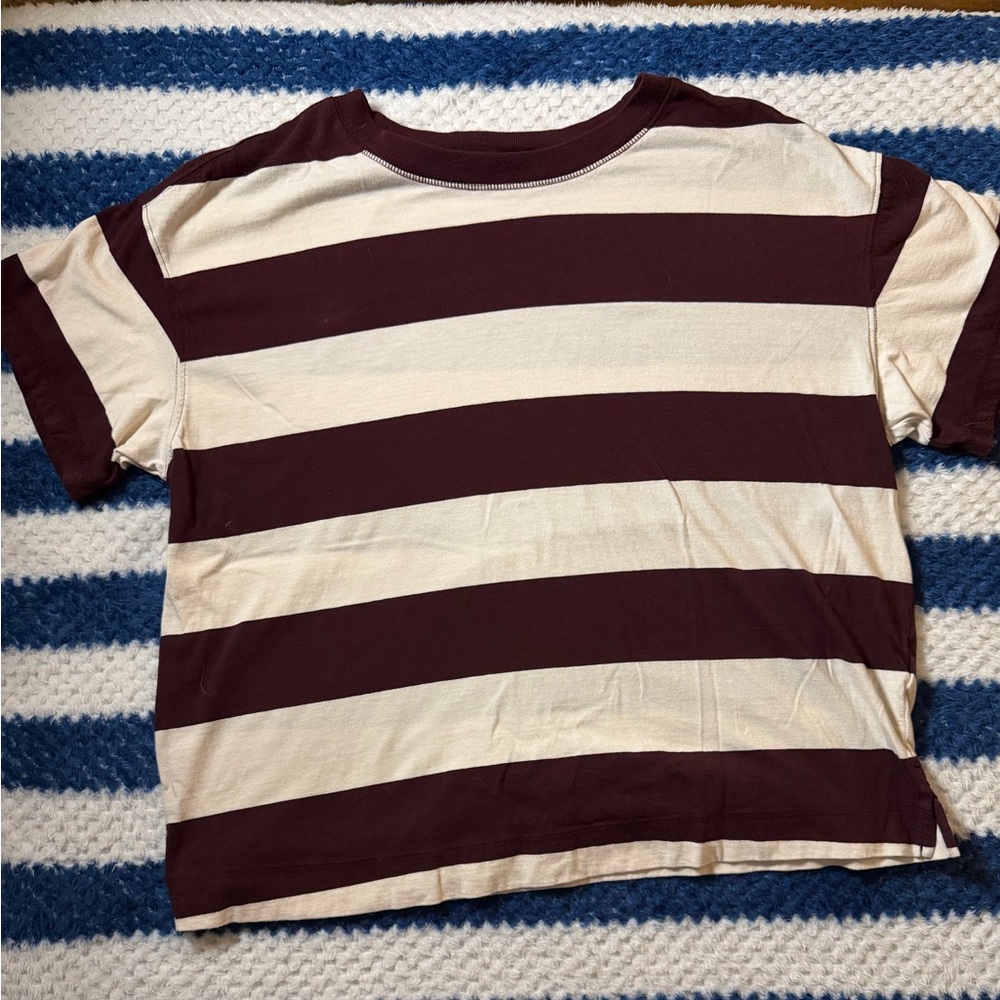 Old Navy Wide-Stripe Short Sleeve Tee - Cream & Maroon